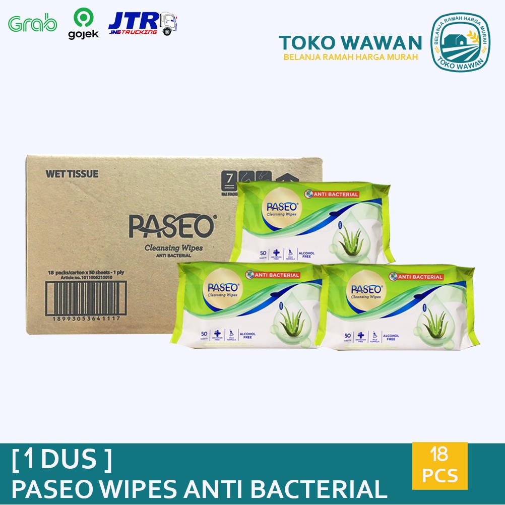 Tissue PASEO Wipes Anti Bacterial 50 Sheet / 1 DUS / KARTON isi 18PACK