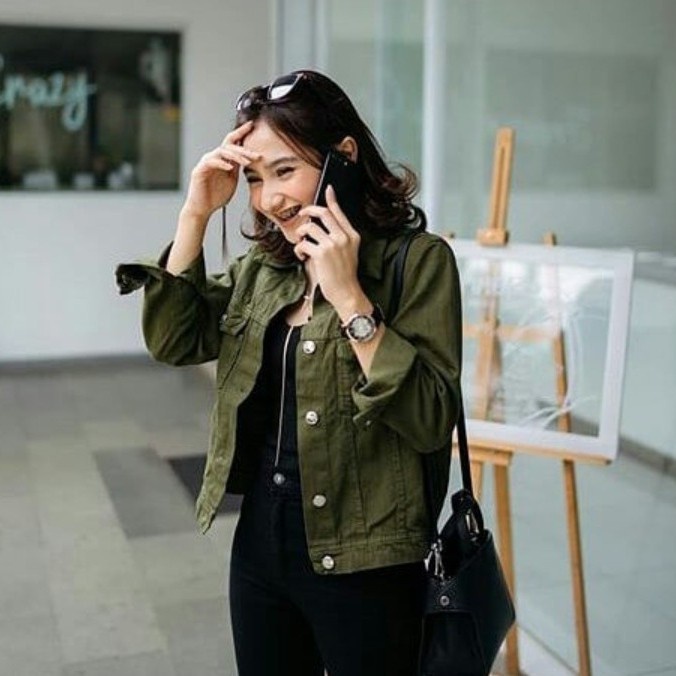 Jaket Wanita JAKET LEVIS HIJAU ARMY JEANS WANITA BODYFIT JEANS CEWEK DENIM - Biru Muda, M(T9H4) Jake