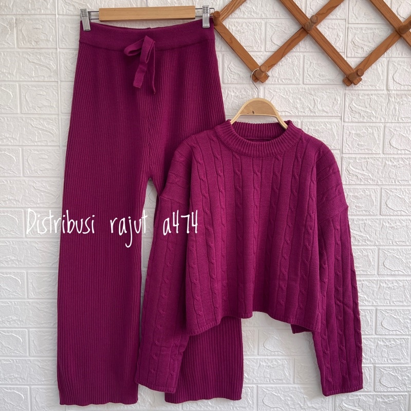 ONESET SETELAN SWEATER RAJUT ANNISA COLAR KULOT