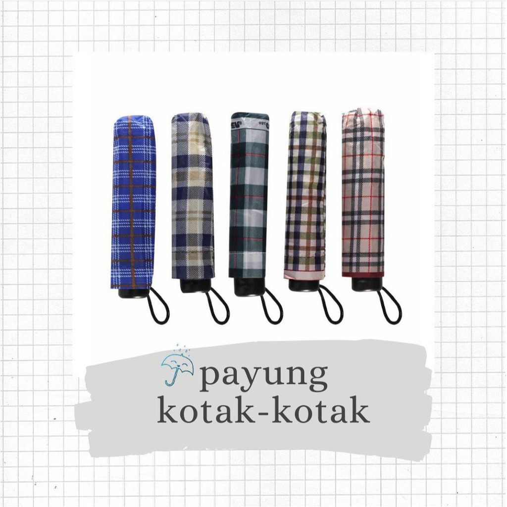 Payung Lipat Otomatis Motif Kotak Kotak Korea Style Berkualitas Ke70