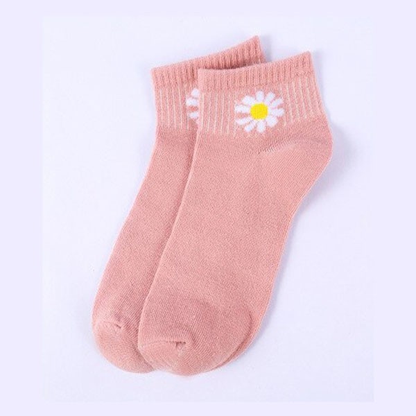 Kaos Kaki Ankle Motif Bunga Aster Cute / Kaos Kaki Import Korea Panjang Semata Kaki / TV-13-Pink