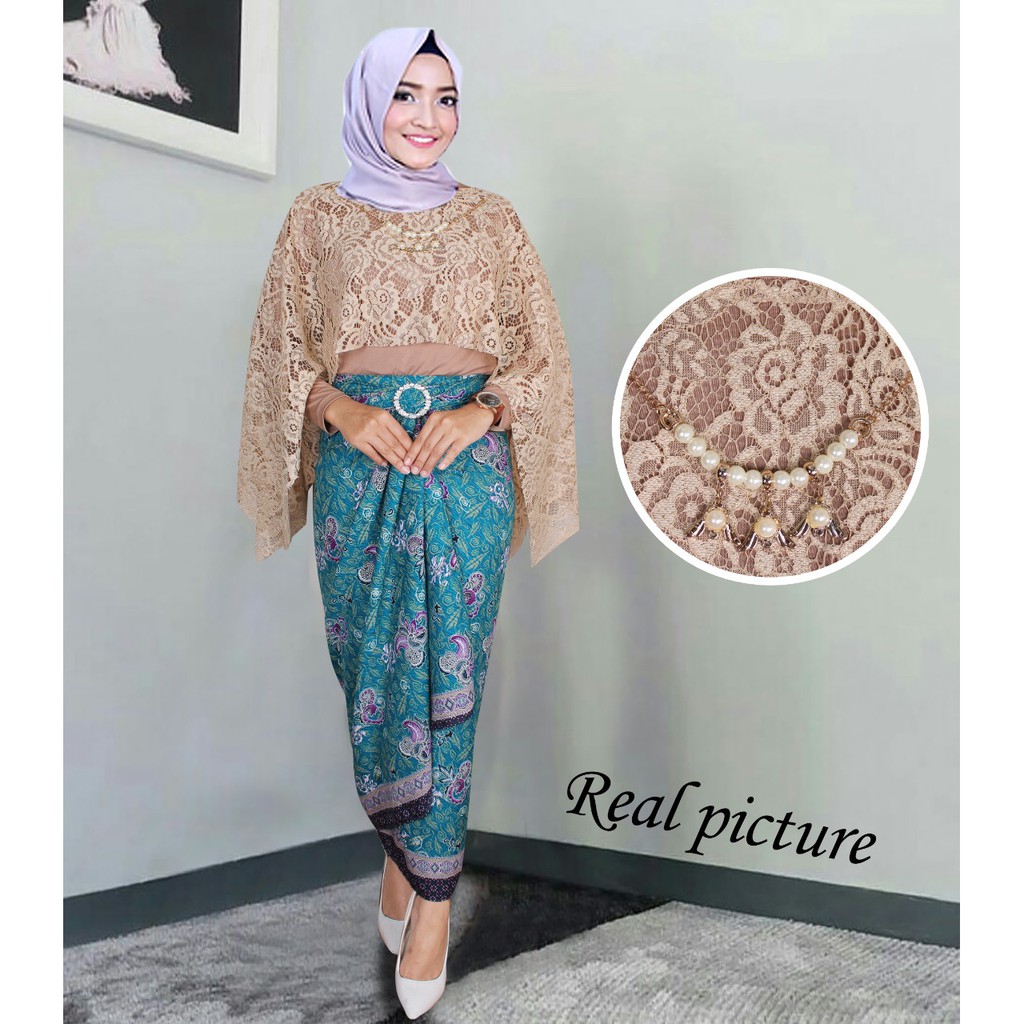 HOPYLOVY - Setelan Brukat Wanita Rok Batik Monalisa