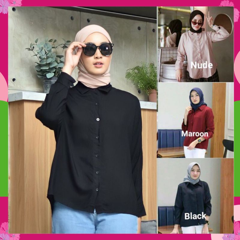 KEMEJA BASIC POLOS WANITA FULL KANCING°°KEMEJA KERJA WANITA BASIC