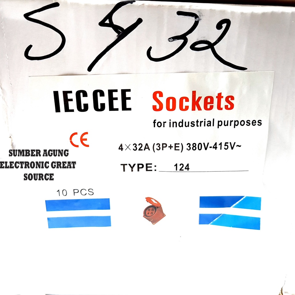 Socket 4x32 32A Stop Lubang Empat OB Tempel Surface Mounting 3P+E S432