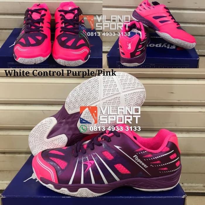 Sepatu Badminton Flypower White Control Purple/Pink