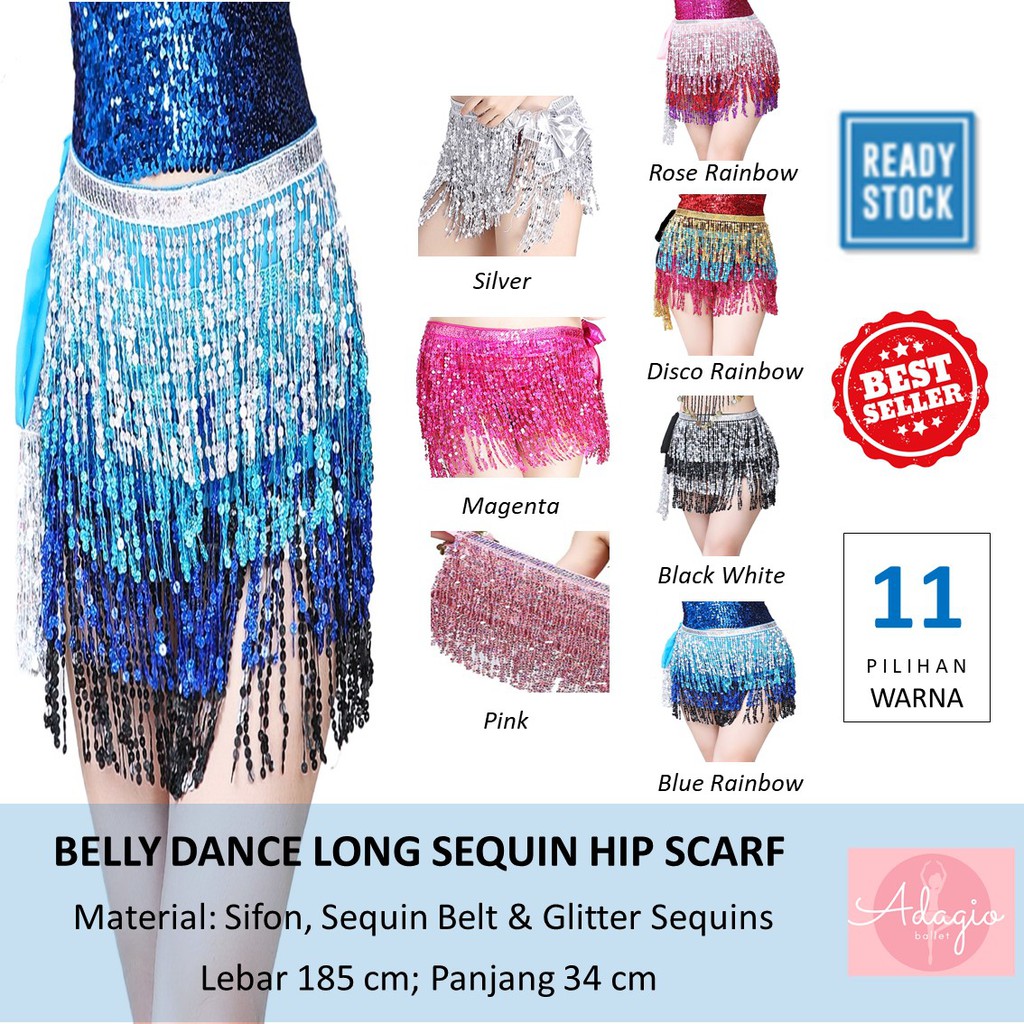 BELLY DANCE HIP SCARF SABUK TARI PERUT SELENDANG ZUMBA SEQUIN PAYET MANIK RUMBAI PELANGI GLITER ROK