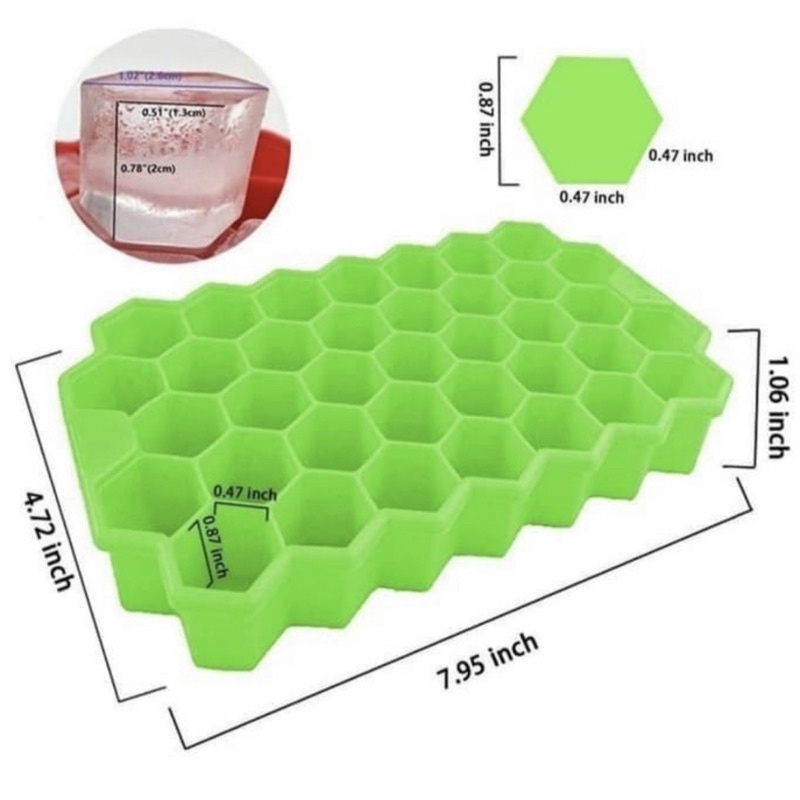 Cetakan Pembuat Es Batu Ice Cube Tray Besar 6 Lubang + Tutup Penyimpan Anti Bau // Cetakan Es Batu Honey Jelly Silikon isi 37 Hexagon dengan Penutup Anti Pecah Foodgrade