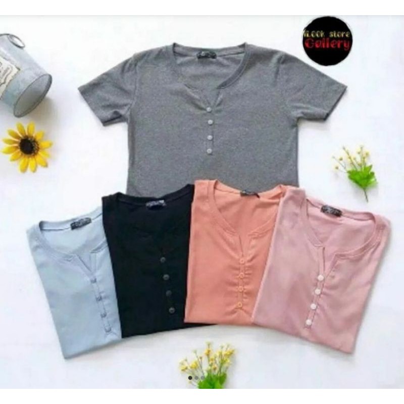 Kaos V Neck Kancing Anak Remaja Perempuan