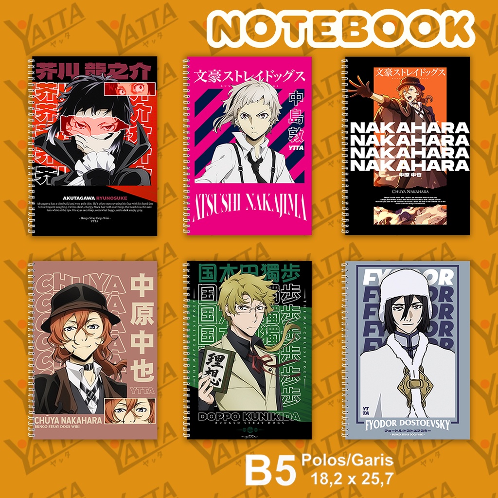 

Notebook Anime ukuran B5 18,2 x 25,7 cm Bungo Stray Dogs Seri 2 YOTAKUSHOP