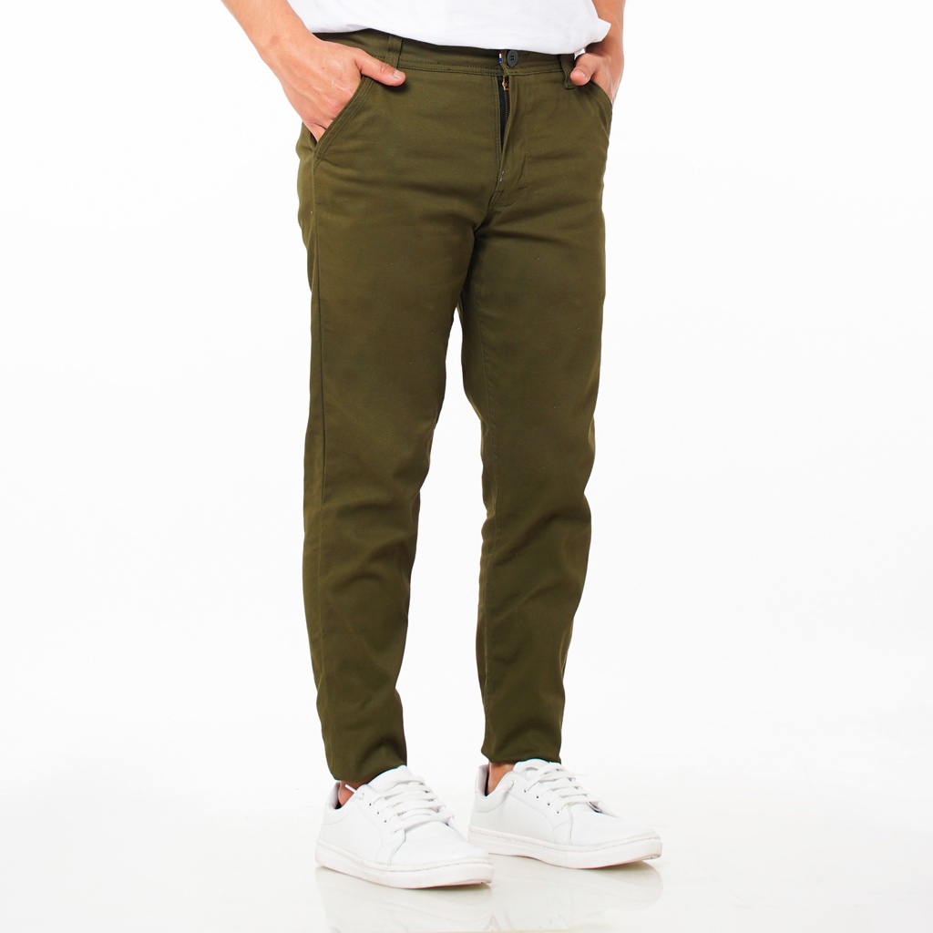 SANVANINA Celana Chino Panjang Pria Slim Fit Army Green | Celana Panjang Pria Kantor Premium Slimfit | H-077 Tailor Chino Army Green