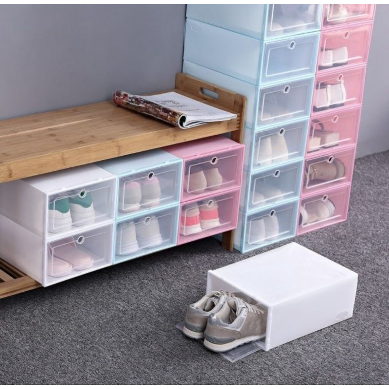 Kotak Sepatu Lipat Transparan / Shoes Storage Box Organizer / Rak Sepatu Plastik / Shoes Box Tempat Penyimpanan Sandal