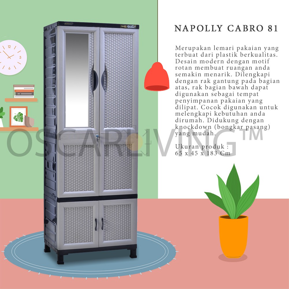 GOJEK/GRAB Napolly Cabro 81 Lemari Pakaian Plastik + Kaca
