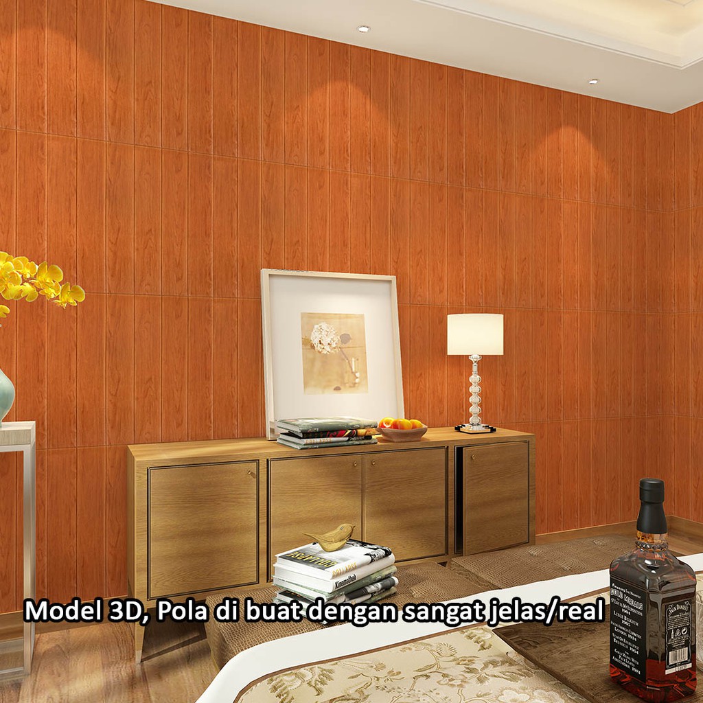 Wallpaper dinding 3d motif kayu wood foam Dekorasi Kamar murah 70x70cm-2