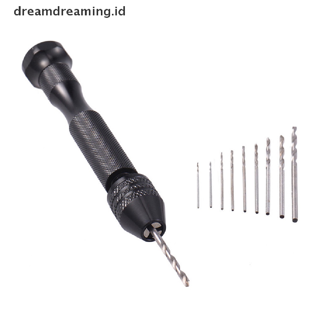 (Dreamdreaming.Id) Bor Tangan Mini Mikro Keyless Bahan Aluminum + 10pcs Mata Bor Twist