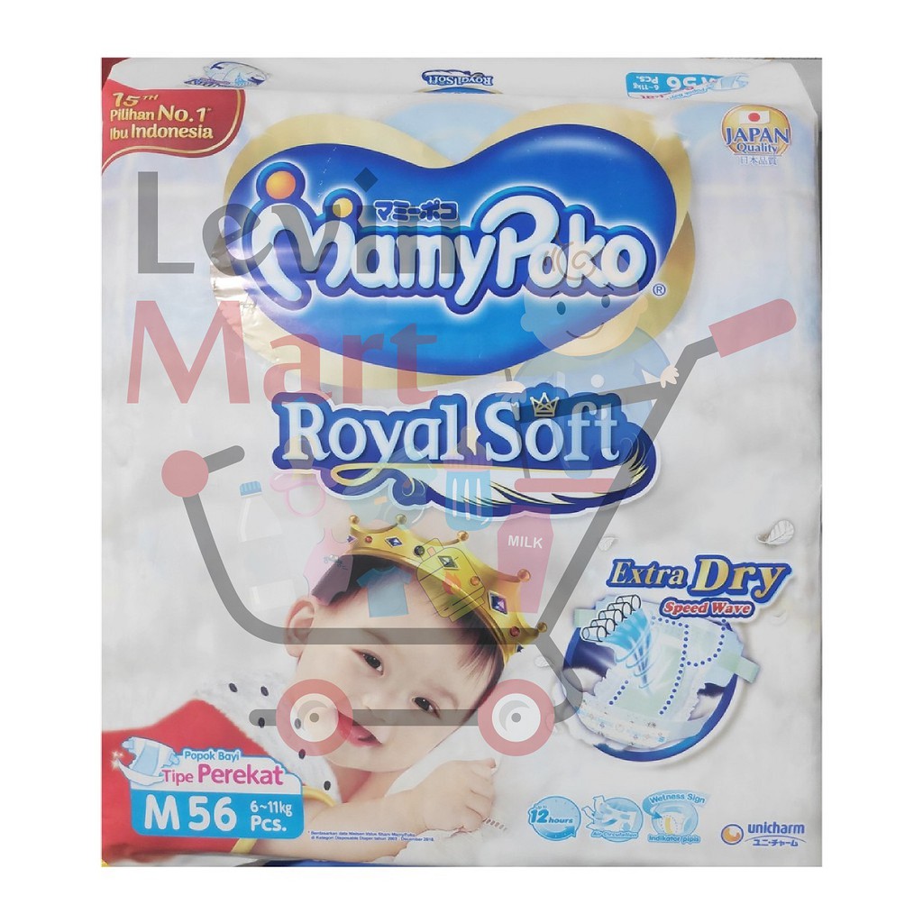 MAMY POKO ROYAL SOFT PEREKAT EXTRA DRY SIZE M ISI 56 PCS UNTUK BAYI BERAT 6-11 KG