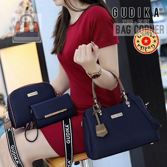 BagCorner - GUDIKA 3156 - Tas Set Dompet & Mini Bag Selempang 3in1 Tas Wanita Kekinian Import Origin