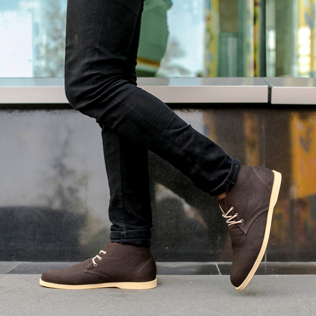 ELVRA Footwear - Sepatu Pria Sepatu Sneakers Sepatu Kasual Casual Sepatu Kanvas Canvas - Aston Brown Cream