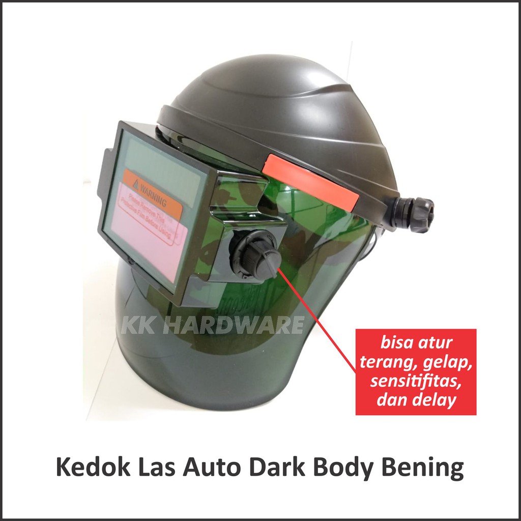 Kedok Las Auto Darkening Otomatis Gelap Dark Bisa Atur untuk Las Argon Tig Mig Electrode Body Bening