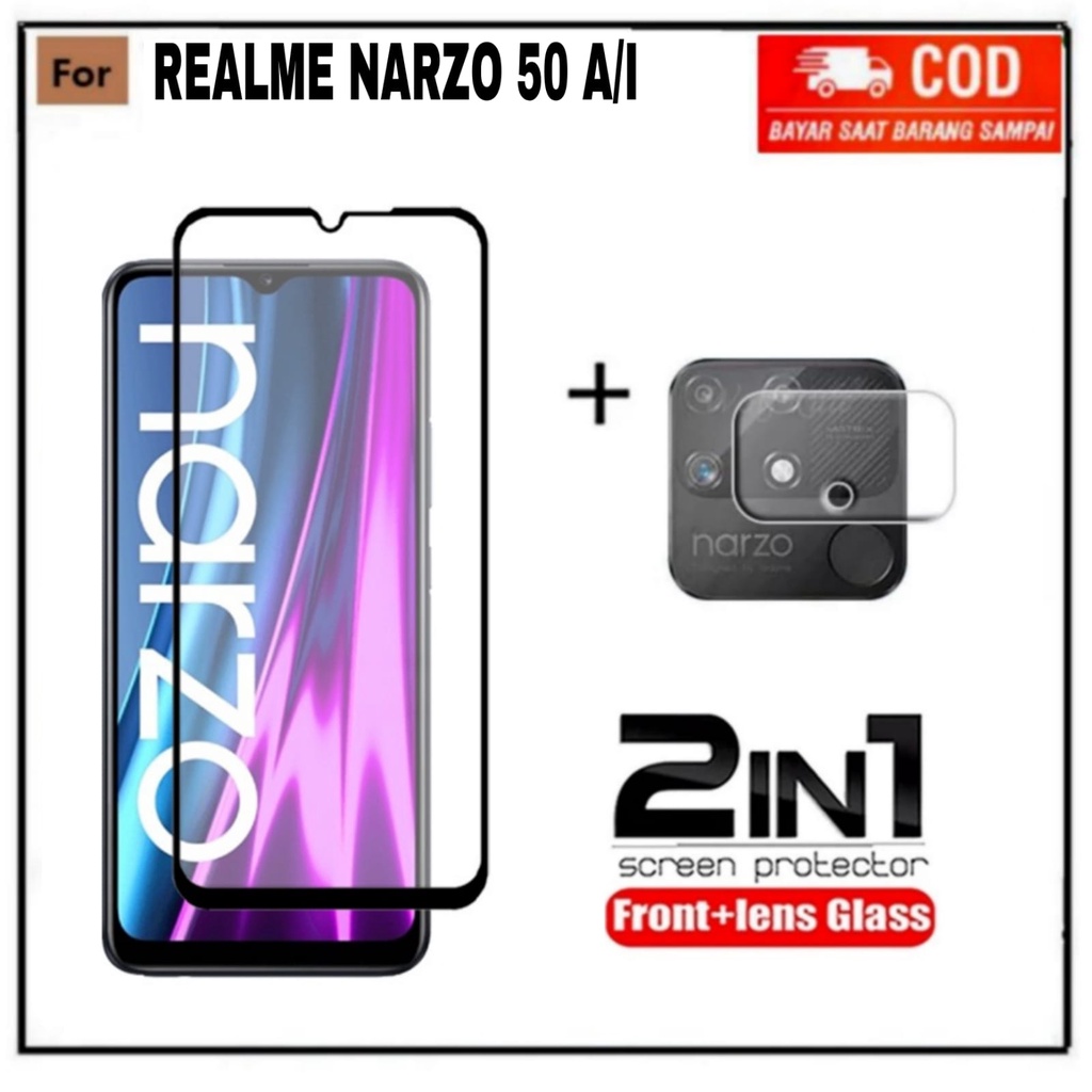 PAKET 2in1 Tempered Glass REALME NARZO 50A 50I Anti Gores Kaca Full Layar