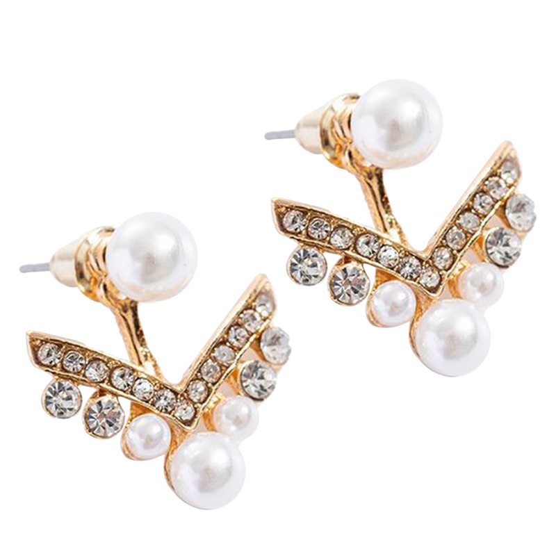 Anting Stud Tindik Hias Mutiara Gaya Modern Untuk Wanita