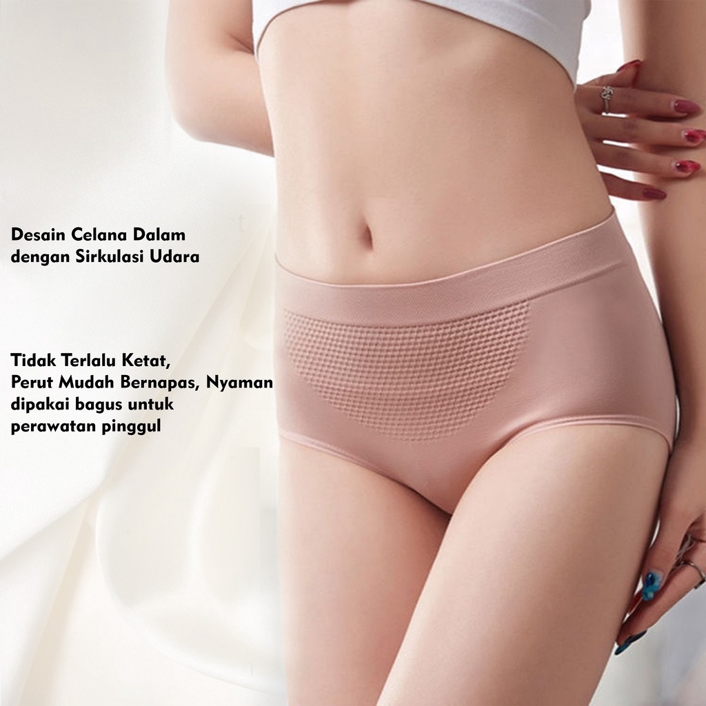 Celana Dalam Wanita Seamless Anti Bakteri High Waist Japanese Honeycomb Halus Kualitas Import