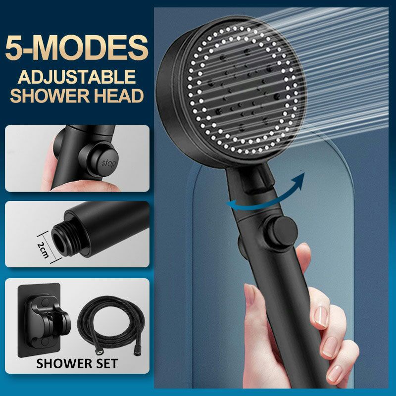 Kepala Shower Mandi Minimalis High Pressure With Holder + Selang K003 Black