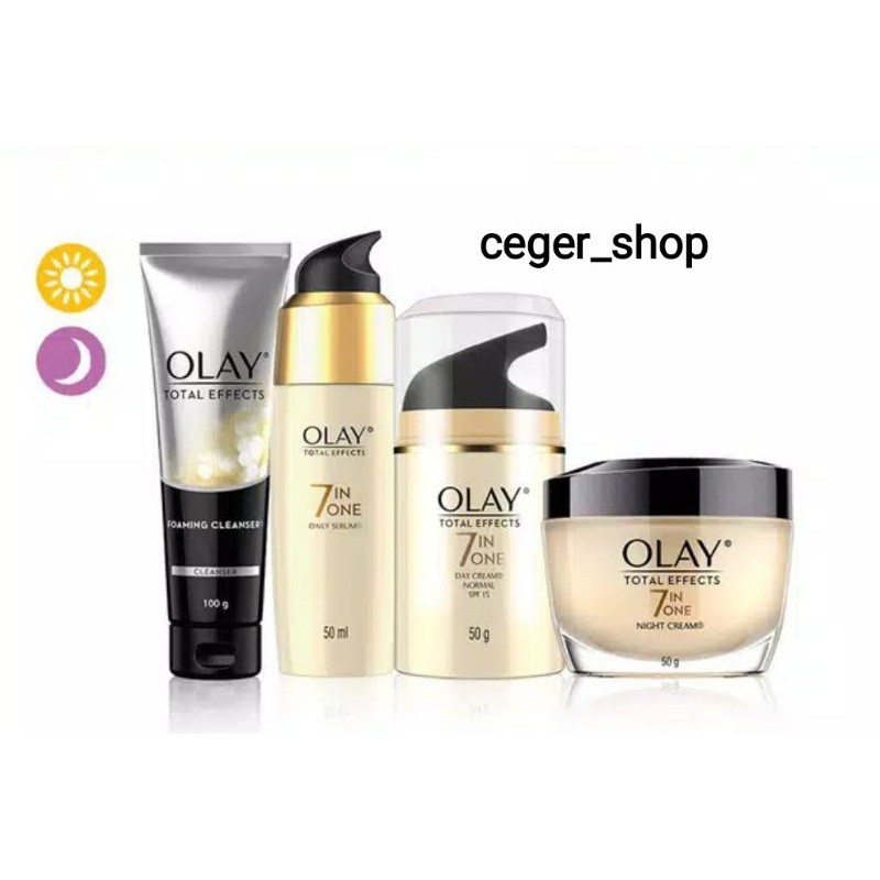 OLAY TOTAL EFFECT 7 IN ONE SERUM 50ML / KRIM PAGI SPF15 50 G / KRIM MALAM 50G / SABUN MUKA 100G