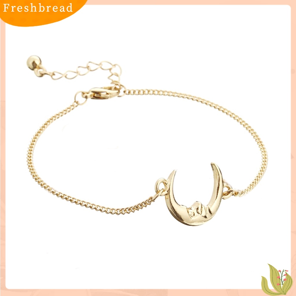 (Fresh) Gelang Tangan Rantai Alloy Aksen Bulan + Bintang Warna Gold Untuk Pasangan / Pria / Wanita / Pesta