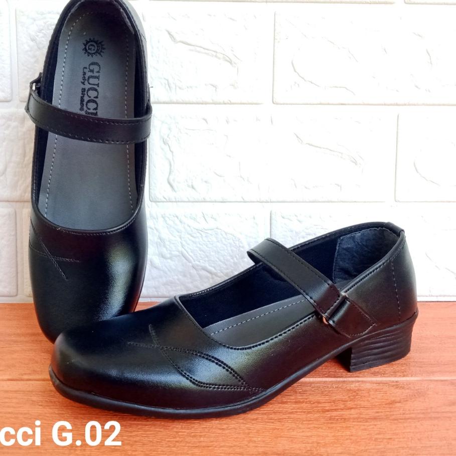 ‼️ Gucci Po1 Hitam Sepatu Pantofel Sekolah Paskibraka Hak 3cm Size 36-41 