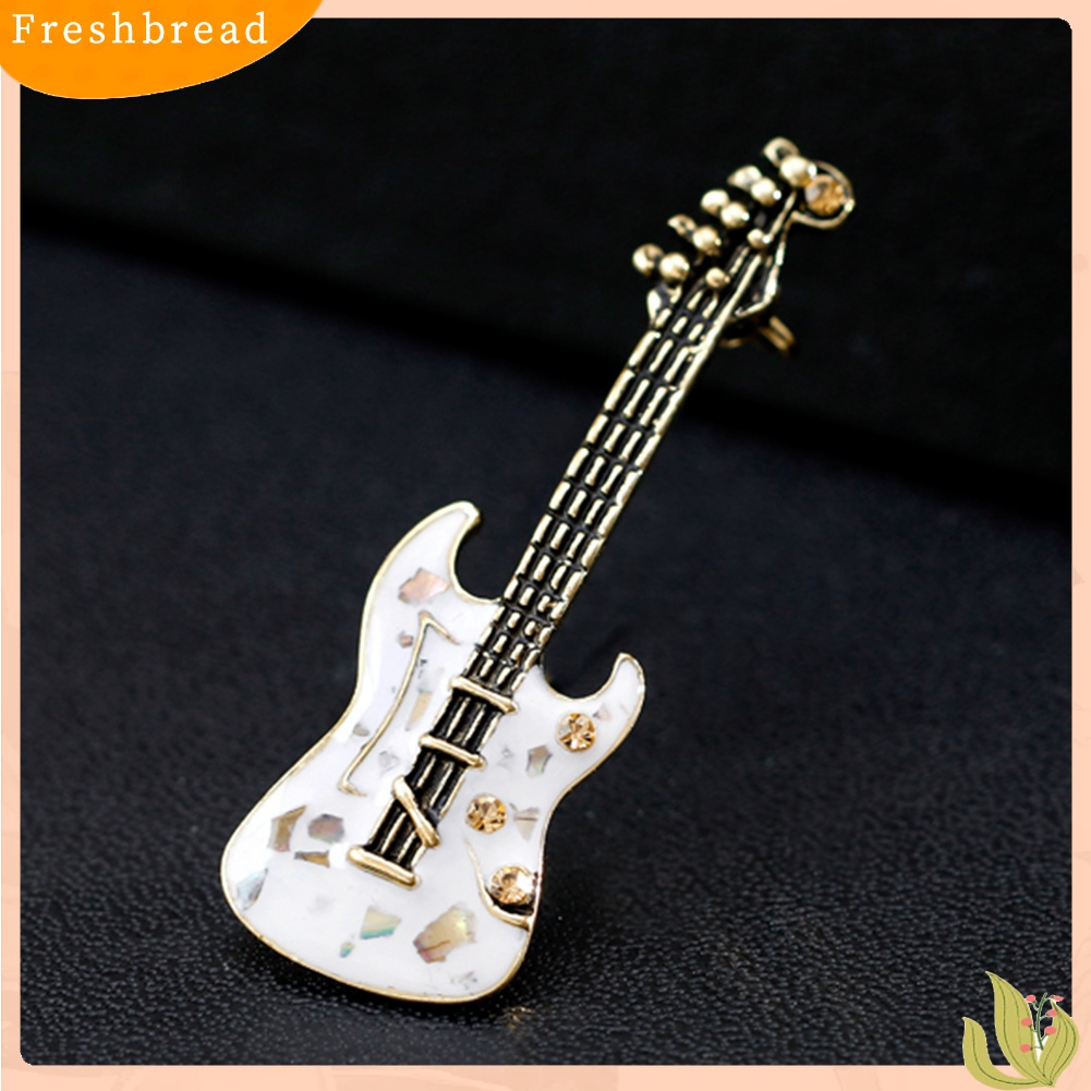 Fresh| Bros Pin Bentuk Gitar Aksen Berlian Imitasi Gaya Vintage Untuk Wanita