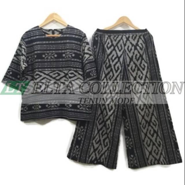 Set blouse dan kulot tenun setelan baju tenun