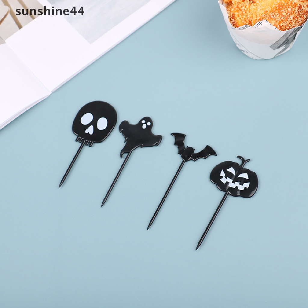 Sunshine 10Pcs Tusuk Gigi / Buah / Cupcake Desain Kartun Halloween Bahan Plastik