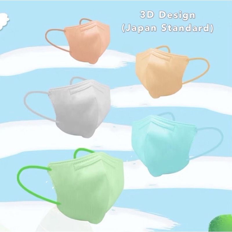 5PCS MASKER ANAK KN95 POLOS DUCKBILL 5PLY EARLOOP WARNA POLOS PASTEL SOFT PEACH MUDA SALEM UNISEX