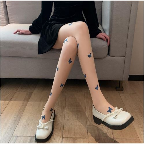 PH-27 Pantyhose Socks Stocking Kaos Kaki Overknee Tipis Kupu2 Biru