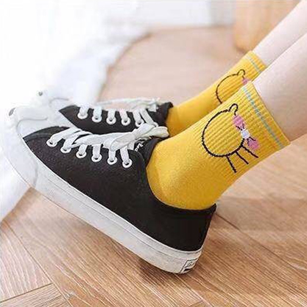 BRGUNIK Kaos Kaki Unisex Panjang Diatas Mata Kaki Motif Garis Buah Polos KK016