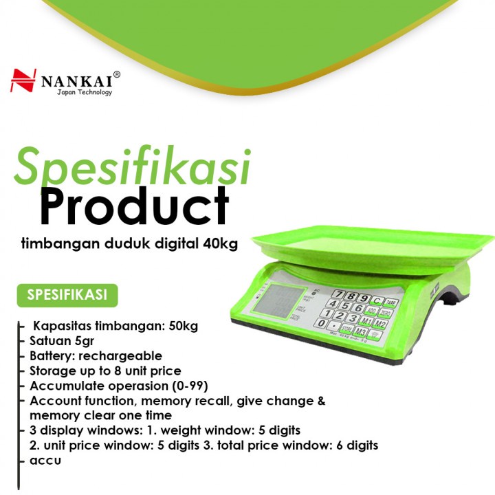 TERLARIS - PALING LARIS Timbangan Duduk Digital Murah Timbangan Buah 40KG/ Digital Computing Scale 40kg Double Display Timbangan 40Kg NANKAI Timbangan Buah Laudry Sayur 40 Kg Original