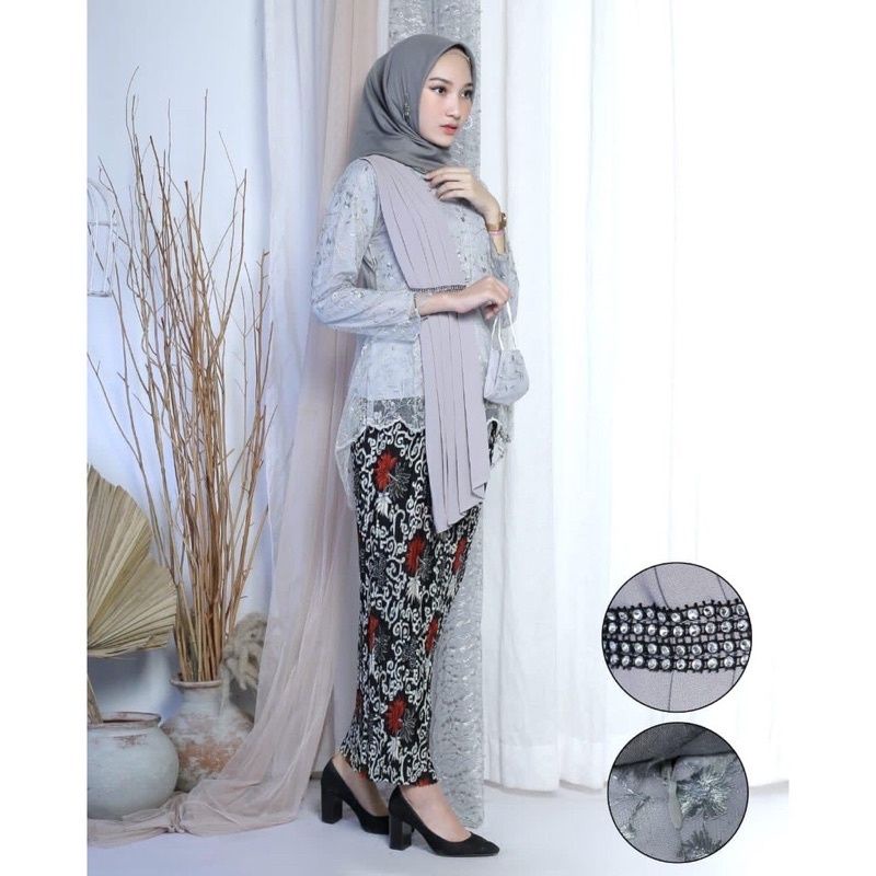 IndahKebaya | SET KEBAYA SELENDANG AURORA / KEBAYA PESTA WISUDA / MAROON NAVY COKLAT SILVER ROSEGOLD