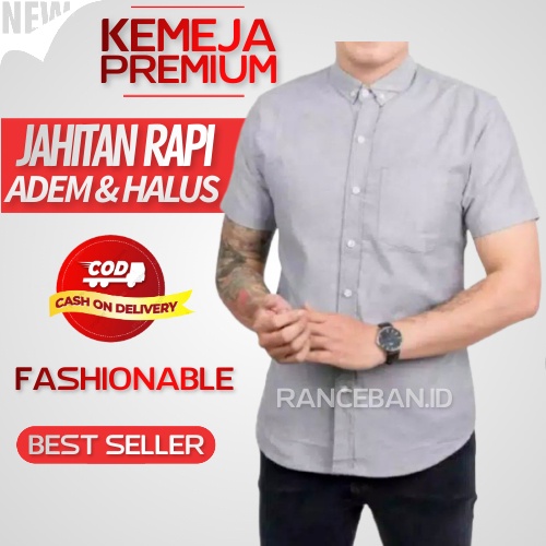 Hem Cowok Lengan Pendek Kemeja Abu Pria Baju Hem Kemeja Polos Pria Lengan Pendek Hem Pria Lengan Pen