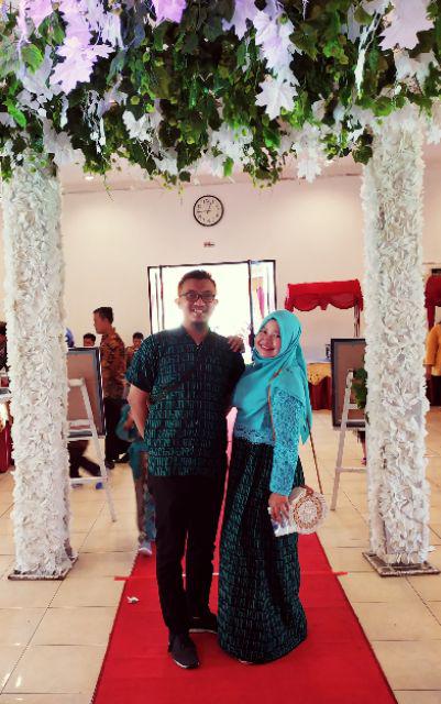 Couple Batik Gamis Aksara Jawa Premium Exclusive Brokat Batik Sarimbit Abu Maroon Tosca Gold Biru