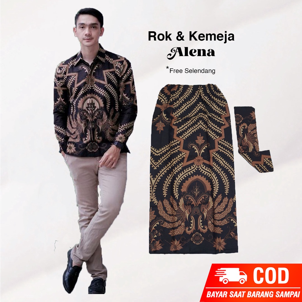 BAYAR DI TEMPAT - KEMEJA BATIK LENGAN PANJANG COUPLE KEMEJA DAN ROK SPAN MODERN TERMURAH