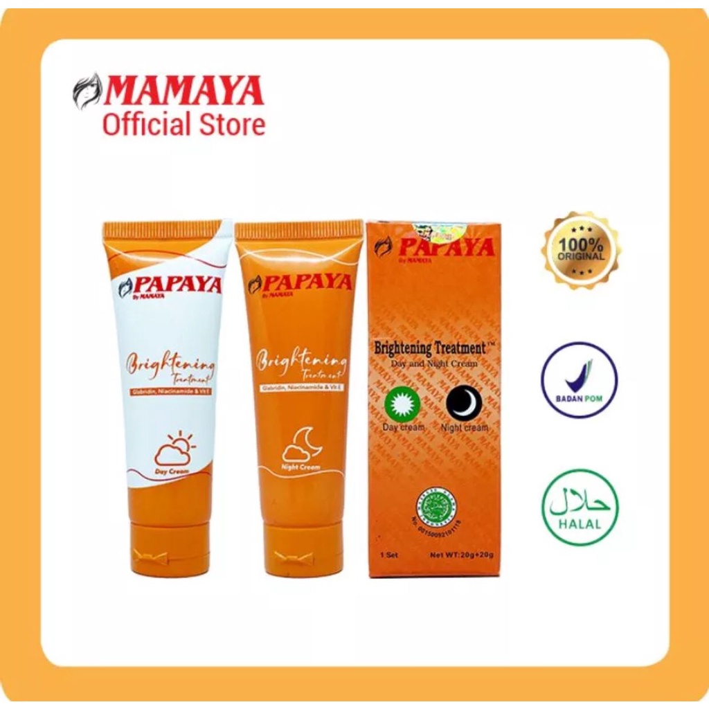 MAMAYA PAPAYA BRIGHTENING TREATMENT DAY &amp; NIGHT CREAM BPOM RESMI BERSERTIFIKASI HALAH 40GRAM