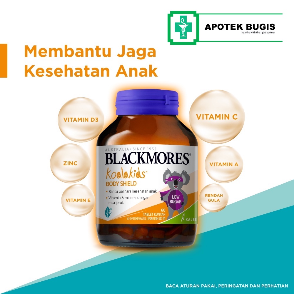 BLACKMORES Koalakids Body Shield 60 kapsul Mengandung Vit A, C, D3, E &amp; Zinc (Suplemen Daya Tahan Tubuh Anak)