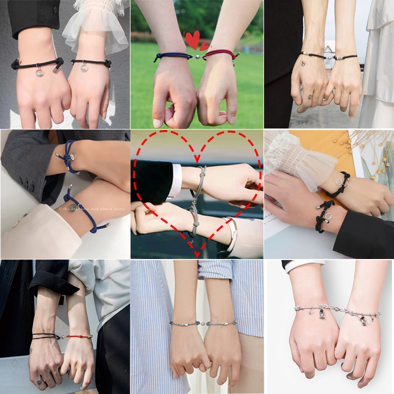 2 Pcs Gelang Magnet Couple Gelang etnik bead Tali Attract Braided Bracelet untuk Pasangan-6