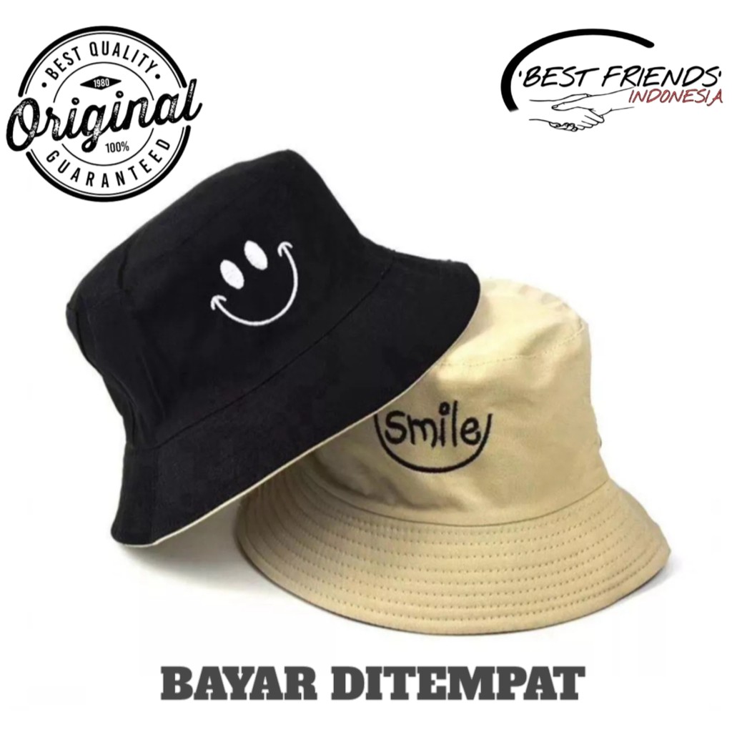 [✅COD] Bayar Di Tempat Topi bucket SMILE bolak balik terbaru ORIGINAL