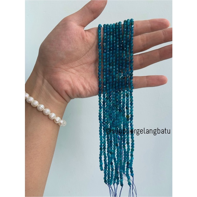 batu AQUAMARINE SERAT BIRU TUA FACETED 4mm cutting aksesoris craft