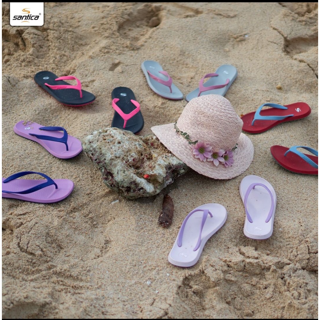 Sandal Jepit Santica Rubber Pantai Santai Wanita Simple Cantik Unik Colorful Anti Air