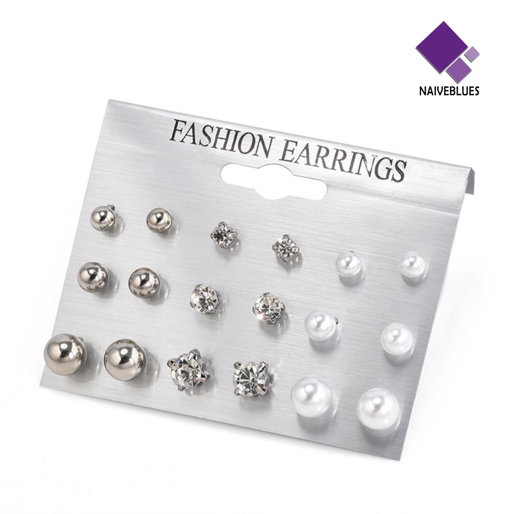 9 Pasang Anting Stud Berlian Imitasi Untuk Wanita