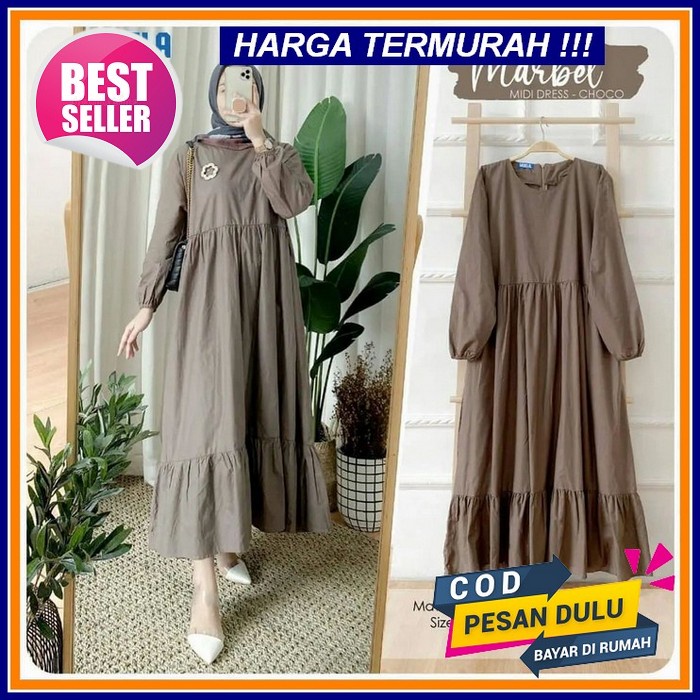 Gamis Wanita Crinkle Santai Berkualitas Modern Renda Terbaru A3V2 Elegan Fashion Lebaran Bordir Berm