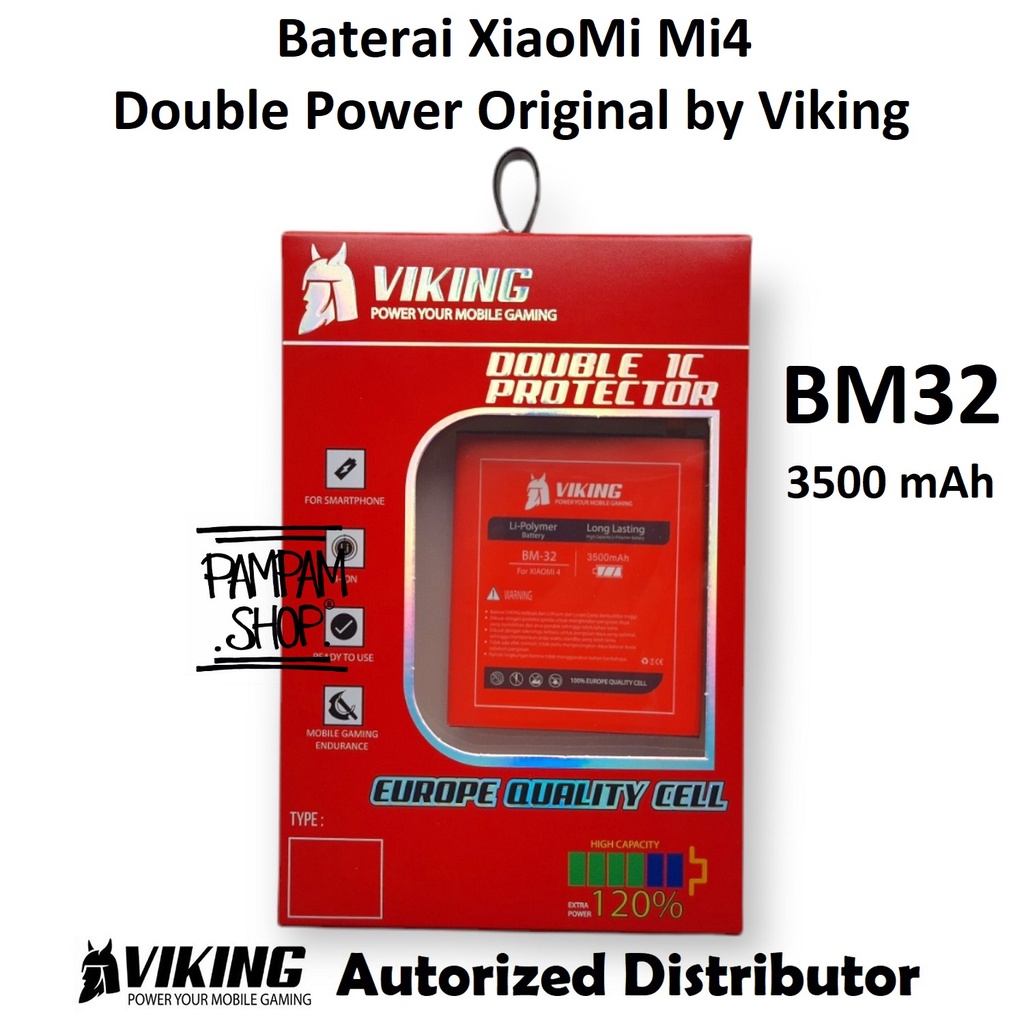 Baterai VIKING Double Power Original XiaoMi BM32 Mi4 Mi 4 Batre Batrai Battery Handphone HP Ori Dual