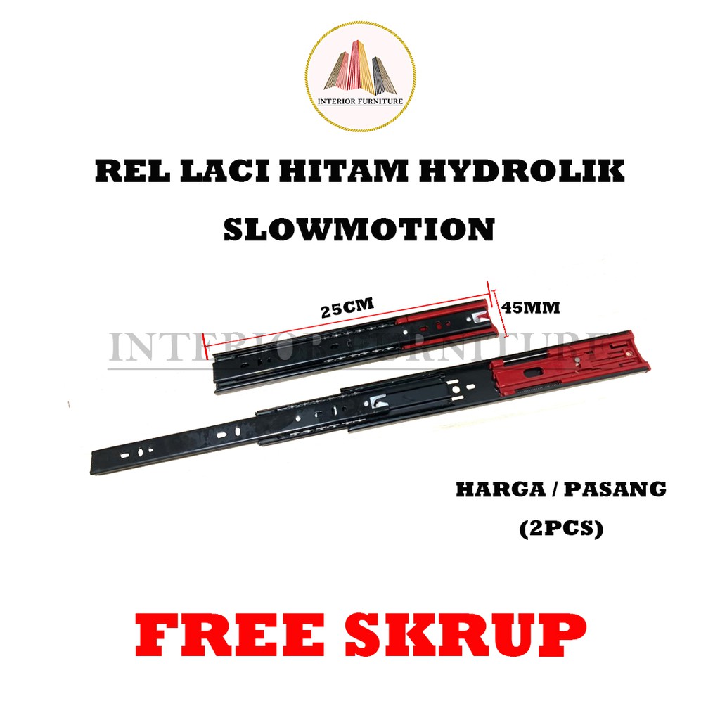 Rel Laci Slow Motion 25 cm Double Track Ball Bearing Full Extension.. Free Sekrup